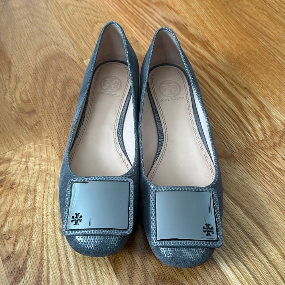 Tory Burch Tiernan Ballet Flat - Metallic Shimmer Brick (Pewter Color)